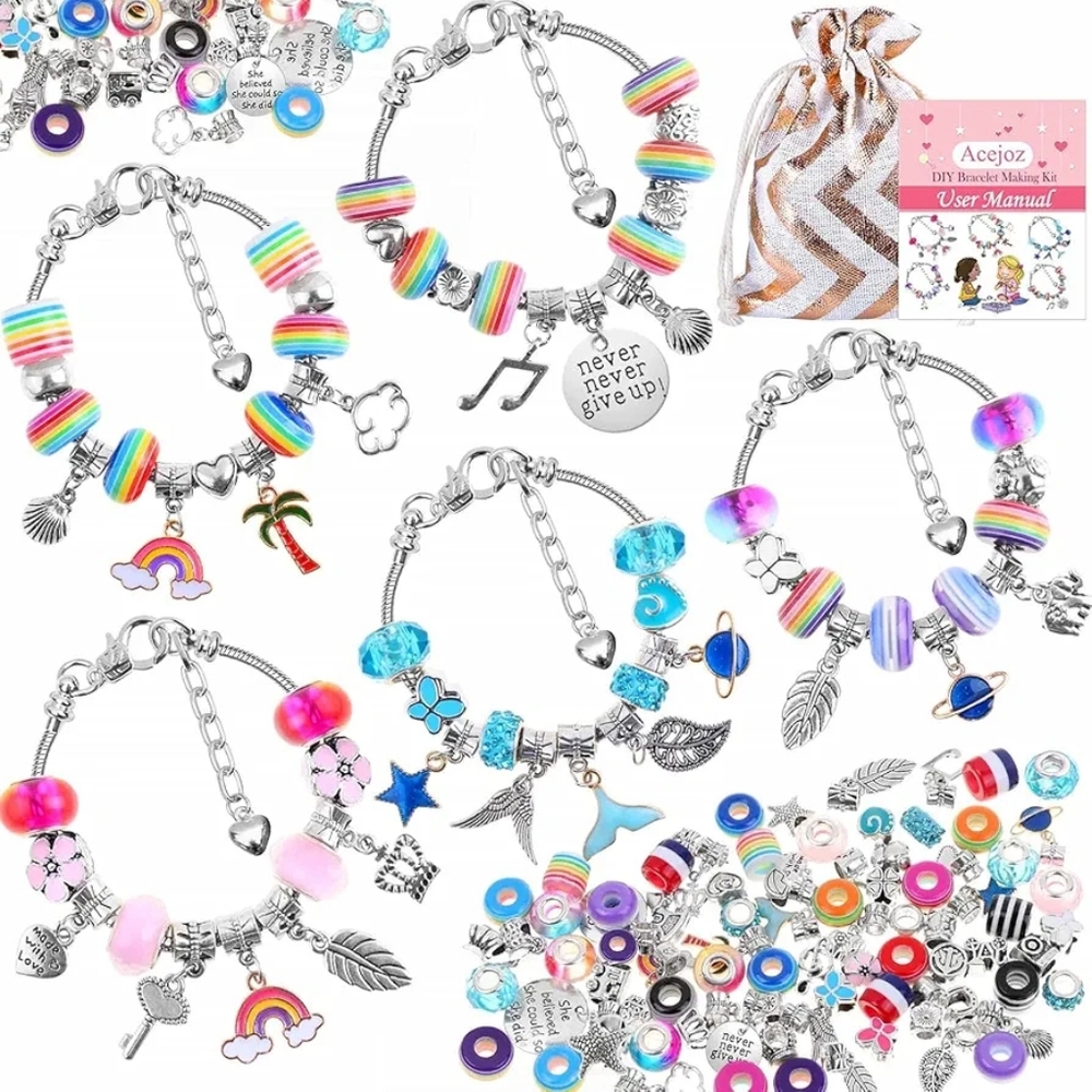 Kids Rainbow Bead Bracelet Kit with Silver Charms - Multicolor